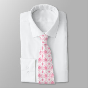 Corbata patrón de damasco blanco rosado