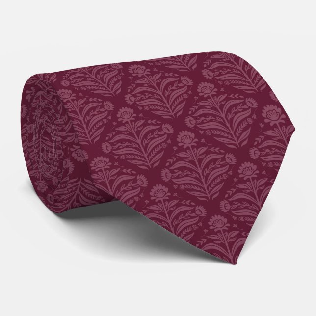 Corbata Patrón de Damasco Clásico de Borgoña (Enrollado)