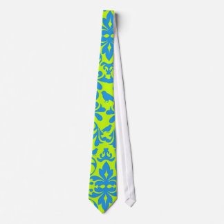 Corbata patrón de damasco de ave azul brillante verde limó