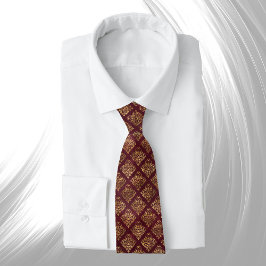 Corbata Patrón de Damasco de Marrón Oro Vintage