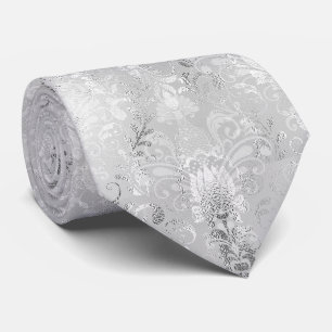 Corbata Patrón de Damasco de Relieve metalizado plateado d