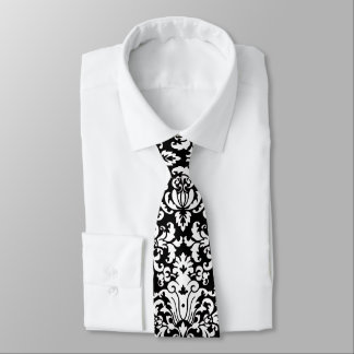 Corbata Patrón de Damasco en blanco y negro