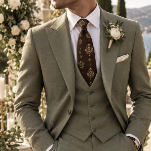 Corbata Patrón de Damasco Heritage Fleur De Lis Marrón Osc