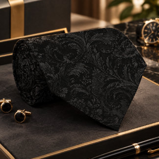 Corbata Patrón de damasco negro sobre negro de lujo sin co