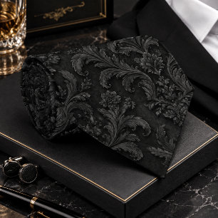 Corbata Patrón de damasco negro sobre negro de lujo sin co