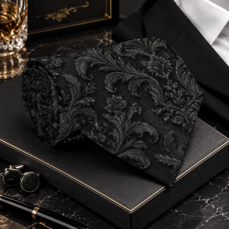 Corbata Patrón de damasco negro sobre negro de lujo sin co