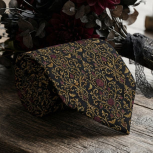 Corbata Patrón de damasco rosa gótica negro oro