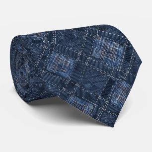 Corbata Patrón de denim de estriado de diamante índigo clá