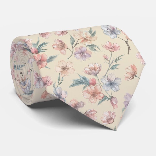 Corbata Patrón de deriva de flor de cerezo pastel (Enrollado)