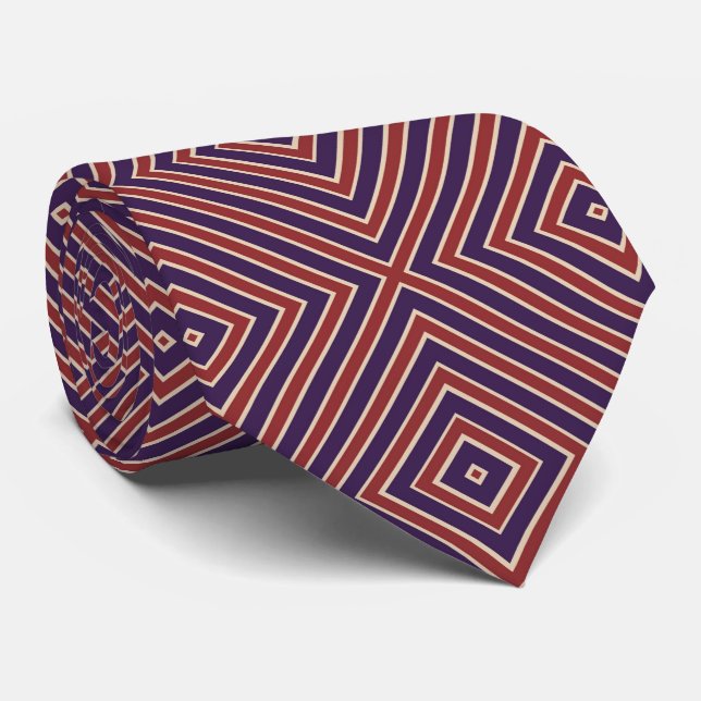 Corbata Patrón de diamante a rayas rojas, blancas y morada (Enrollado)