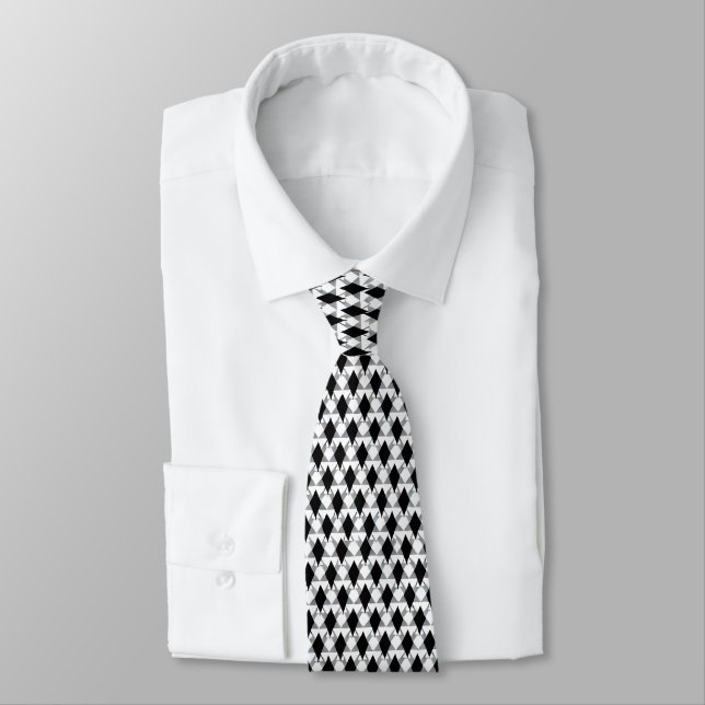 Corbata Patrón de diamante blanco y negro de los hombres (Atado)