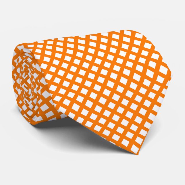 Corbata Patrón de diamante de cuadros naranja y blanco (Enrollado)