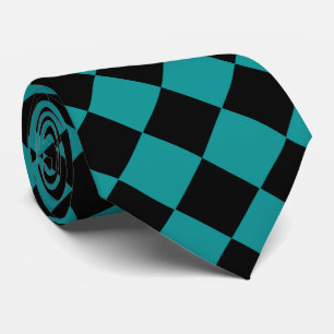 Corbata Patrón de diamante de cuadros negro azul verdoso