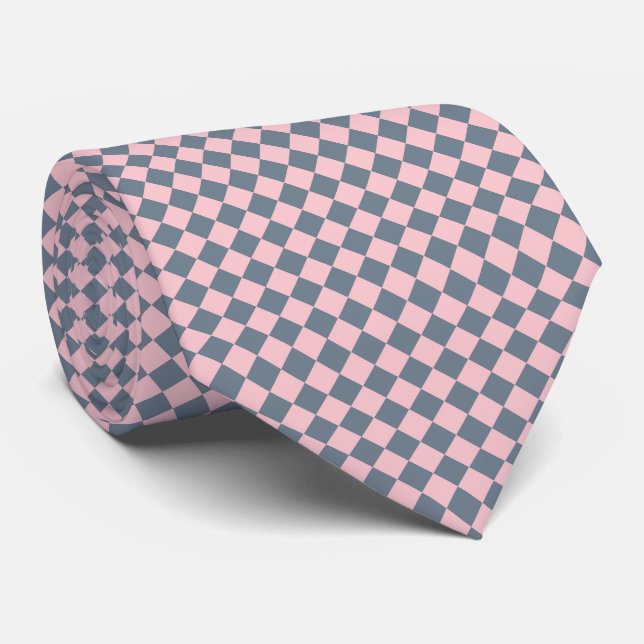 Corbata Patrón de diamante de cuadros rosa gris (Enrollado)