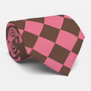 Corbata Patrón de diamante de cuadros rosa marrón