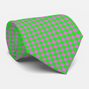 Corbata Patrón de diamante de cuadros rosa verde