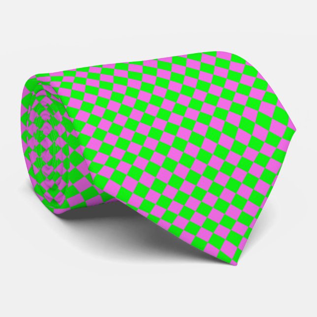 Corbata Patrón de diamante de cuadros rosa verde (Enrollado)