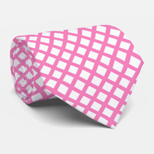 Corbata Patrón de diamante de cuadros rosa y blanco
