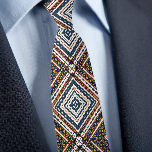Corbata Patrón de Diamante de Óxido de Crema Oro Azul