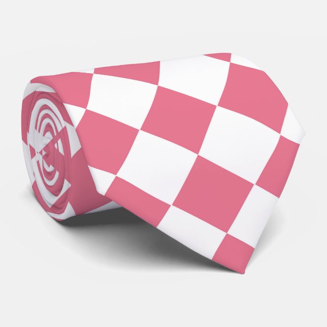 Corbata Patrón de diamante del verificador blanco rosa (Enrollado)