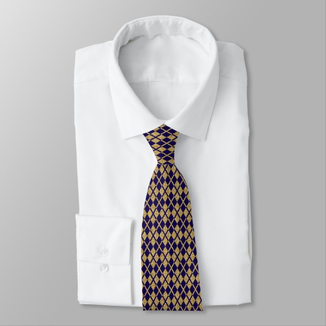 Corbata Patrón de diamante elegante azul de la Marina Purp (Atado)