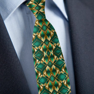Corbata Patrón de diamante en negrita en oro y esmeralda