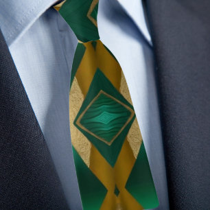 Corbata Patrón de diamante en negrita en oro y esmeralda