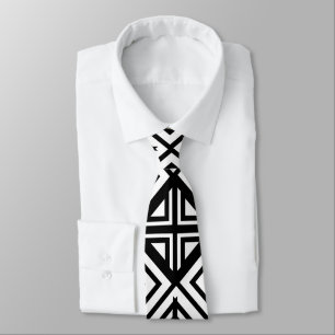 Corbata Patrón de diamante geométrico en blanco y negro