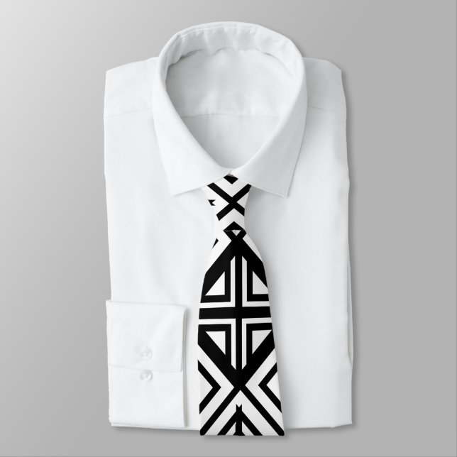 Corbata Patrón de diamante geométrico en blanco y negro   (Atado)