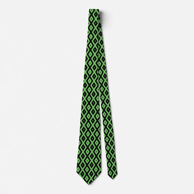 Corbata Patrón de diamante verde limón y negro (Anverso)