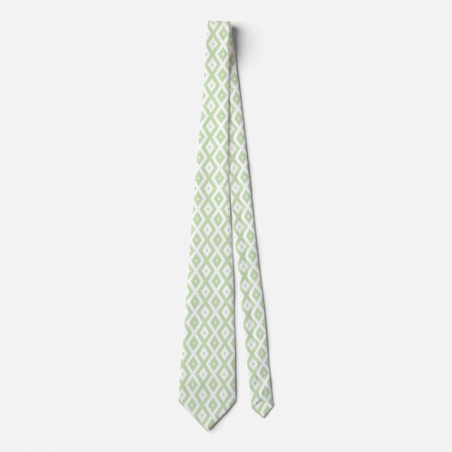 Corbata Patrón de diamante verde pálido y blanco (Anverso)
