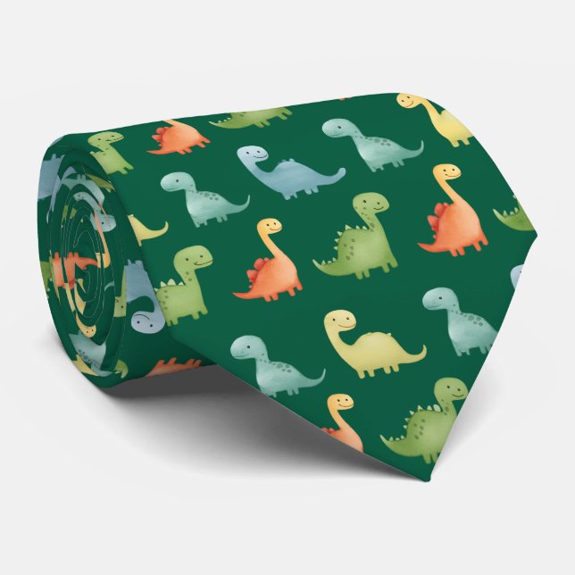 Corbata Patrón de dinosaurio de acuarela linda (Enrollado)