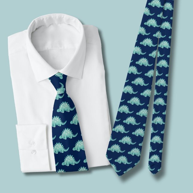 Corbata Patrón de dinosaurio Stegosaurus azul marino (Dinosaur tie wth blue background)