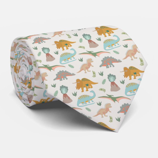 Corbata Patrón de dinosaurios boho dibujado a mano para ni (Enrollado)
