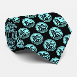 Corbata Patrón de disco de león - Negro y azul de hielo en