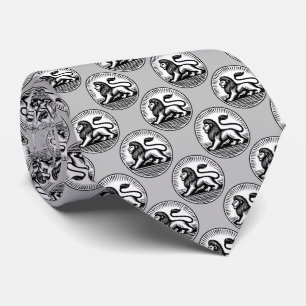 Corbata Patrón de disco de león - Negro y blanco sobre gri