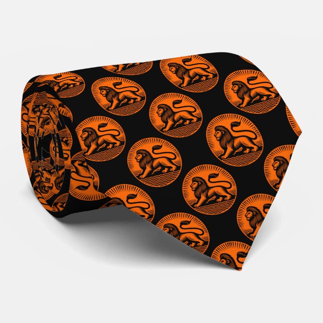 Corbata Patrón de disco de león - Negro y Naranja en negro (Enrollado)