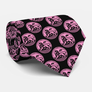 Corbata Patrón de disco de león - Negro y Rosa en negro
