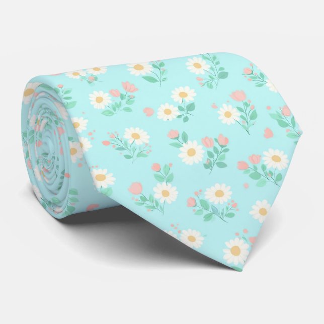 Corbata Patrón de dispersión de margaritas pastel (Enrollado)