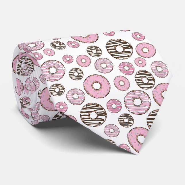 Corbata Patrón De Donuts, Donuts Rosados, Donuts Blancos (Enrollado)