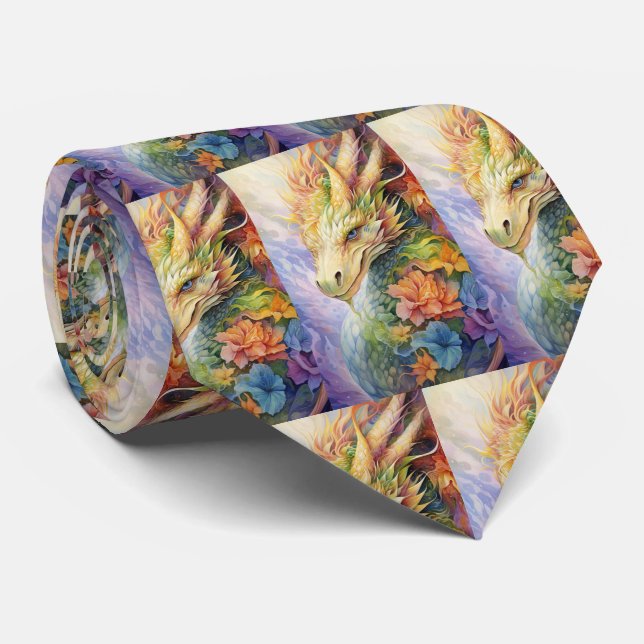 Corbata Patrón de dragón chino arcoiris (Enrollado)