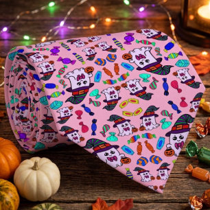 Corbata Patrón de dulces de Halloween y fantasmas de bruja