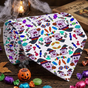 Corbata Patrón de dulces de Halloween y fantasmas de bruja