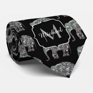 Corbata Patrón de elefante de plata espárrago en el Monogr