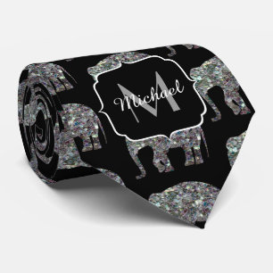 Corbata Patrón de elefante plateado brillante en monograma