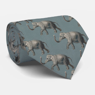 Corbata Patrón de elefante vintage sobre lino azul