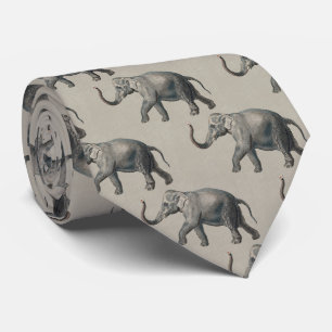 Corbata Patrón de elefante vintage sobre lino beige