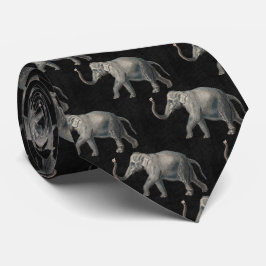 Corbata Patrón de elefante vintage sobre lino negro
