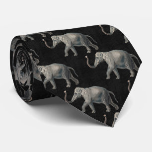 Corbata Patrón de elefante vintage sobre lino negro