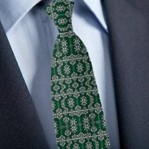 Corbata Patrón de encaje de plata y esmeralda